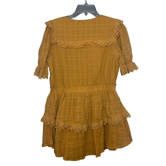 Vici dress Morgana cotton short eyelet mustard yellow size medium - Picture 5 of 15
